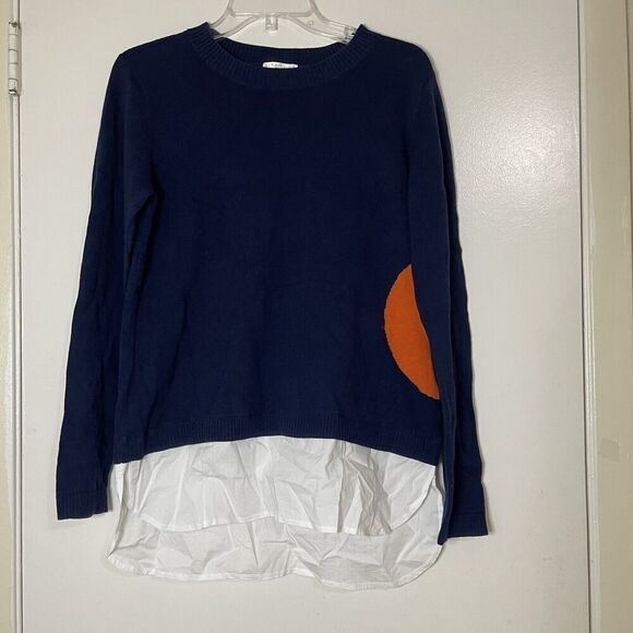 LISA TODD crew neck navy blue pullover abstract sweater size small - Picture 1 of 5